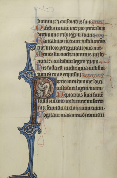 Initial P: A Prophet Holding a Scroll; Bute Master, Franco-Flemish, active about 1260 - 1290, Northeastern, illuminated
