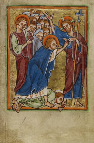 Doubting Thomas; Norfolk perhaps, written, East Anglia, England; illumination about 1190; written about 1490; Tempera colors