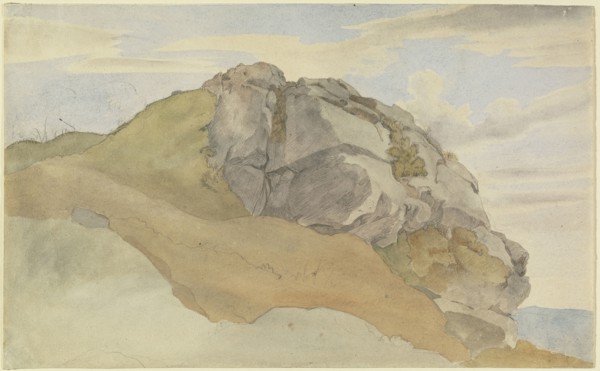 Rocky Outcropping, recto, Rocky Forest with Strollers, verso, Ernst Ferdinand Oehme, German, 1797 - 1855, Germany; about 1825