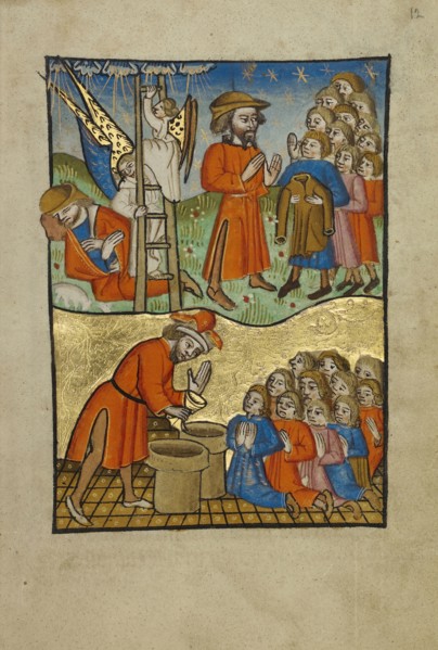 Jacob and Joseph; Norfolk perhaps, written, East Anglia, England; illumination about 1190; written about 1490; Tempera colors