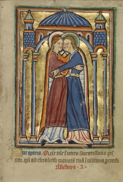 The Visitation; York perhaps, illuminated, Northern, England; illumination about 1190; written about 1490; Tempera colors