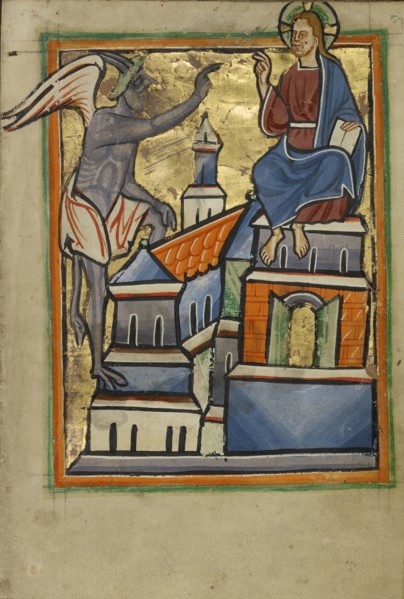 The Second Temptation; Norfolk perhaps, written, East Anglia, England; illumination about 1190; written about 1490; Tempera