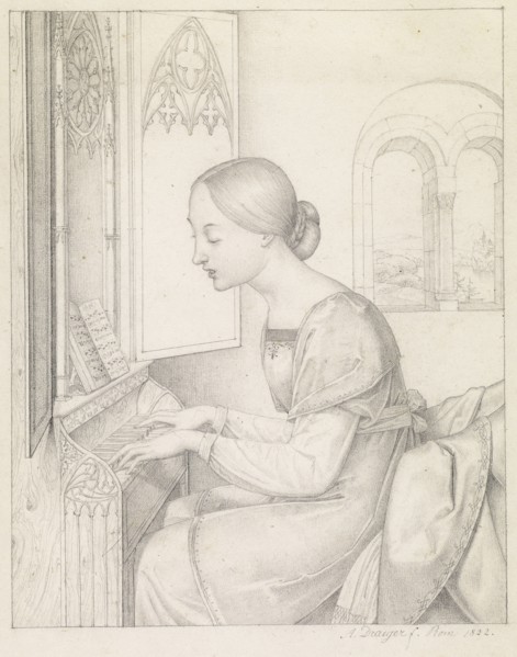Saint Cecilia; Joseph Anton Draeger, German, 1794 - 1833, Italy; 1822; Graphite; 22.2 × 17.6 cm, 8 3,4 × 6 15,16 in