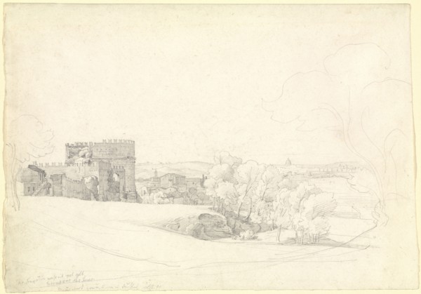 Via Appia Antica with the Tomb of Cecilia Metella; Ernst Fries, German, 1801 - 1833, Italy; 1824; Graphite; 29.3 x 42 cm