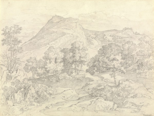 A View of Civitella from the Serpentara next to Olevano; Heinrich Reinhold, German, 1788 - 1825, Italy; 1821; Graphite