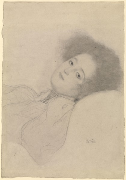 Portrait of a Young Woman Reclining; Gustav Klimt, Austrian, 1862 - 1918, Austria; 1897 - 1898; Black chalk; 45.5 x 31.5 cm