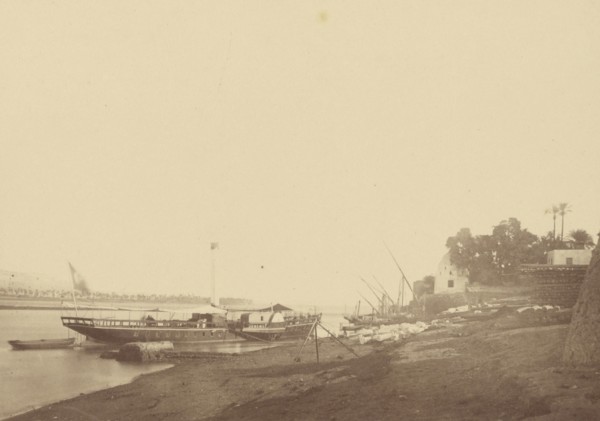 Boats on the Bank of the Nile; Théodule Devéria, French, 1831 - 1871, France; 1865; Albumen silver print