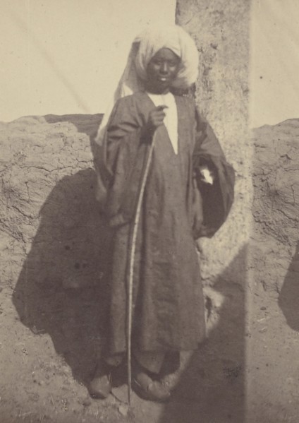 Portrait of a Young Native Man Standing Against a Pillar; Théodule Devéria, French, 1831 - 1871, France; 1865; Albumen silver