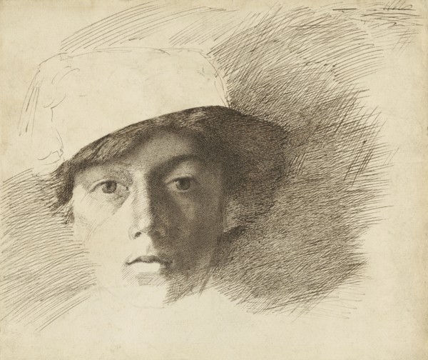 Self-Portrait; Charles Samuel Keene, English, 1823 - 1891, England; about 1845; Pen and brown ink over black chalk