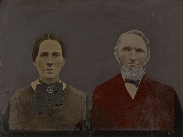 Portrait of man and woman; United States; 1860s - 1880s; Hand-colored tintype; Sheet: 19.4 x 25.5 cm, 7 5,8 x 10 1,16 in
