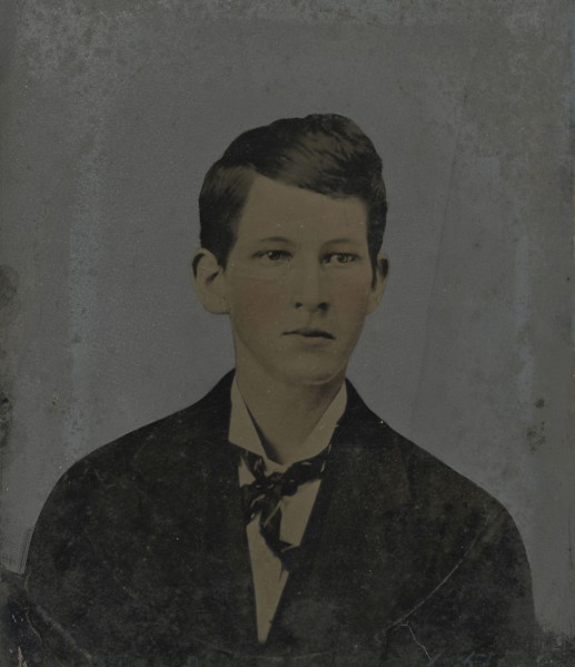 Portrait of young man; United States; 1860s - 1880s; Hand-colored tintype; Sheet: 23.1 x 19.8 cm, 9 1,8 x 7 13,16 in