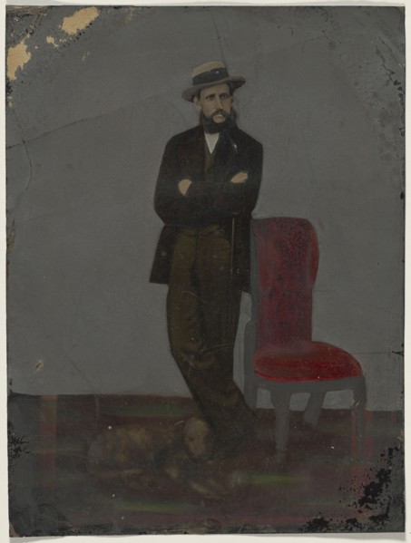 Portrait of man and dog; United States; 1860s - 1880s; Hand-colored tintype; Sheet: 21.7 x 16.1 cm, 8 9,16 x 6 5,16 in