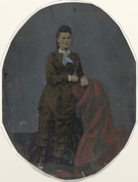 Portrait of young woman; United States; 1860s - 1880s; Hand-colored tintype; Sheet: 21.2 × 16.2 cm, 8 3,8 × 6 3,8 in