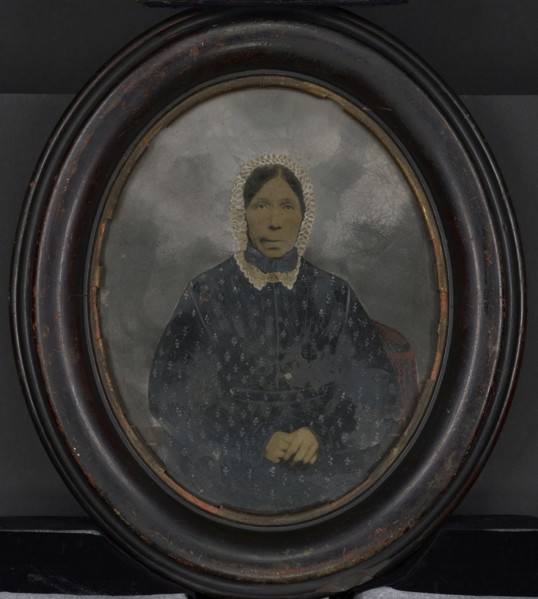 Portrait of woman in bonnet; United States; 1860s - 1880s; Hand-colored tintype; 23.8 × 19 cm, 9 3,8 × 7 1,2 in