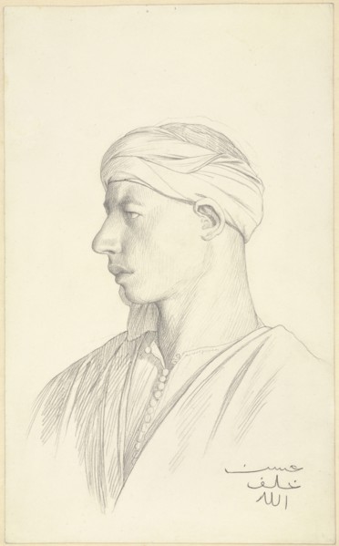 Portrait of an Egyptian Fellah; Jean-Léon Gérôme, French, 1824 - 1904, Egypt; about 1856; Black chalk; 26.7 × 16.2 cm