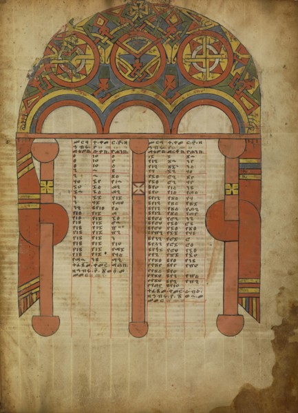 Canon Table Page; Ethiopia; about 1480 - 1520; Tempera on parchment; Leaf: 34.5 x 25.6 cm, 13 9,16 x 10 1,16 in