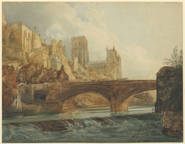 Durham Cathedral and Castle; Thomas Girtin, British, 1775 - 1802, Britain; about 1800; Watercolor over pencil heightened