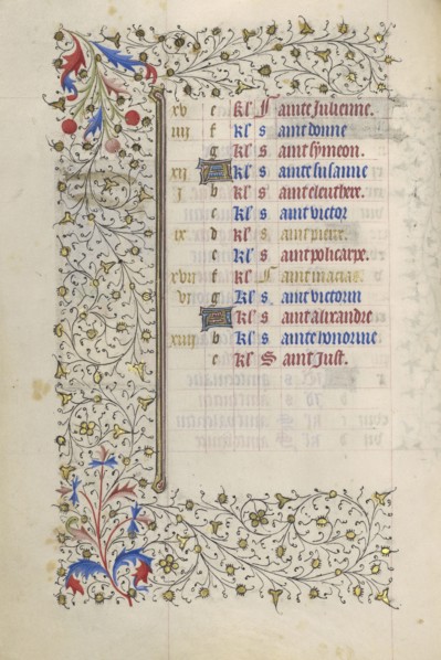 Calendar Page; Paris, France; about 1415 - 1420; Tempera colors, gold paint, gold leaf, and ink on parchment; Leaf: 20.5 x 14.8