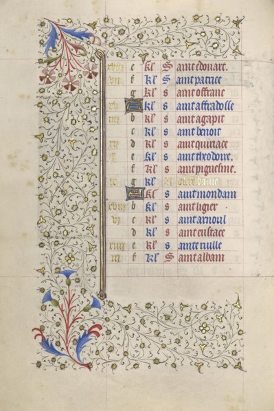 Calendar Page; Paris, France; about 1415 - 1420; Tempera colors, gold paint, gold leaf, and ink on parchment; Leaf: 20.5 x 14.8