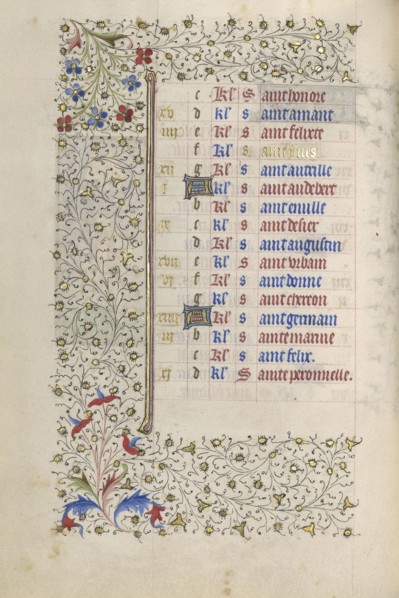 Calendar Page; Paris, France; about 1415 - 1420; Tempera colors, gold paint, gold leaf, and ink on parchment; Leaf: 20.5 x 14.8