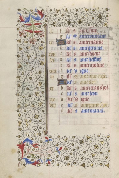 Calendar Page; Paris, France; about 1415 - 1420; Tempera colors, gold paint, gold leaf, and ink on parchment; Leaf: 20.5 x 14.8