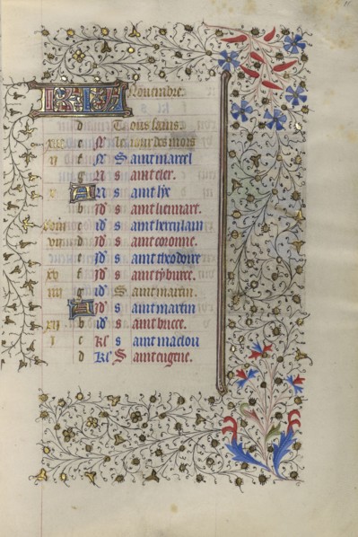 Calendar Page; Paris, France; about 1415 - 1420; Tempera colors, gold paint, gold leaf, and ink on parchment; Leaf: 20.5 x 14.8