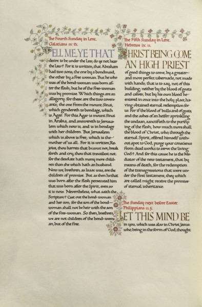 Decorated Text Page; Madelyn Walker, English, active 1930s, England; about 1930; Gold leaf, tempera colors, and pen and black