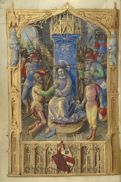 Mocking of Christ; Master of Cardinal Bourbon, French, about 1480 - 1500, Paris, France; about 1500; Tempera colors, ink