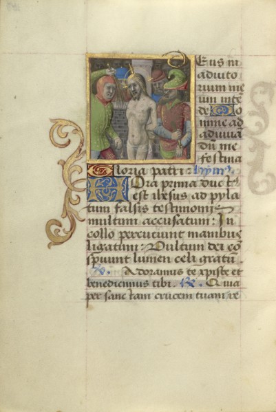 Flagellation; Master of Cardinal Bourbon, French, about 1480 - 1500, Paris, France; about 1500; Tempera colors, ink and gold on