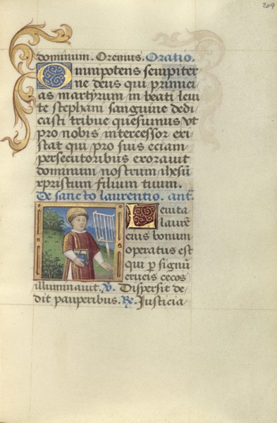 Saint Lawrence; Master of Jacques de Besançon, French, active about 1480 - 1500, Paris, France; about 1500; Tempera colors, ink