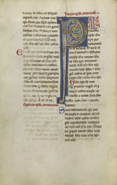 Decorated Initial P; Sicily, probably, Italy; late 12th century; Tempera colors, gold leaf, and ink on parchment