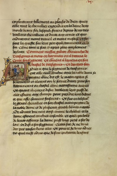 Initial A: The Count and Countess of Hainaut Setting Out on Horseback; Lieven van Lathem, Flemish, about 1430 - 1493, David