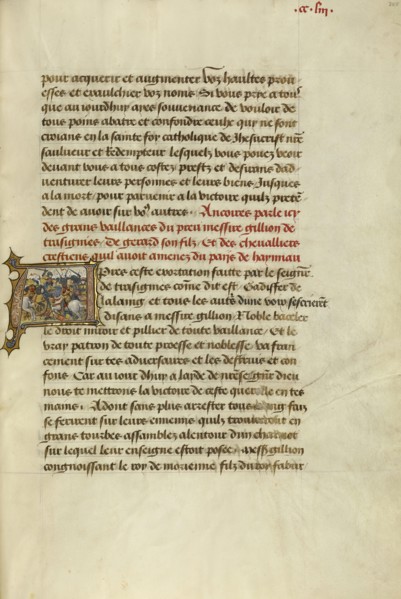 Initial A: Gillion and His Son Gerard Defeating a Saracen Army; Lieven van Lathem, Flemish, about 1430 - 1493, David Aubert