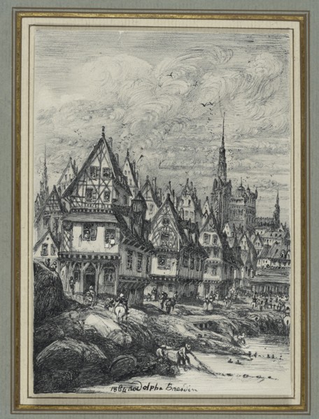 Fishing Port; Rodolphe Bresdin, French, 1822 - 1885, France; 1864; Black printer's ink and orange colored pencil