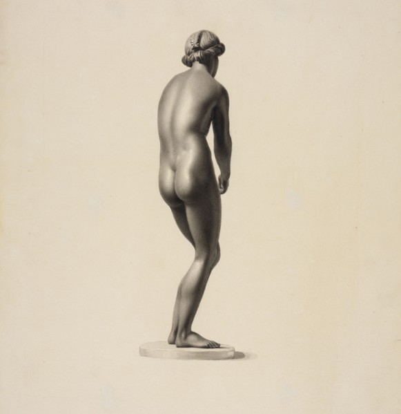 Statue of Apollo Didymaeus, or androgynous Apollo, stringing his bow, back view, Society of Dilettanti drawings, prints