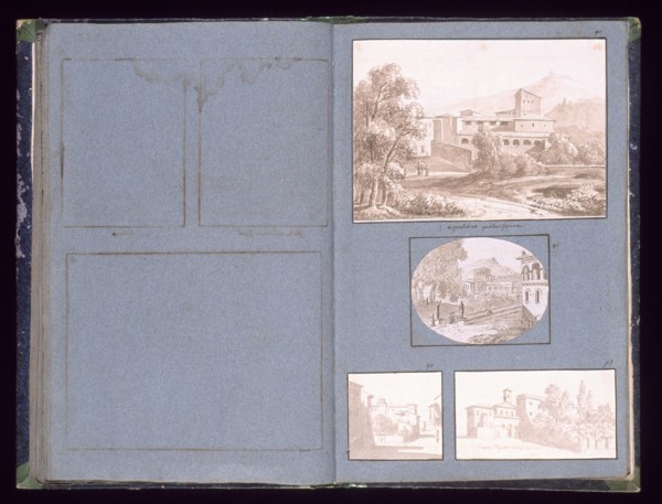 Four drawings: A Pratolino proche Florence, View towards buildings, Street view in town, Sta. Agnese extra muro, Dessins