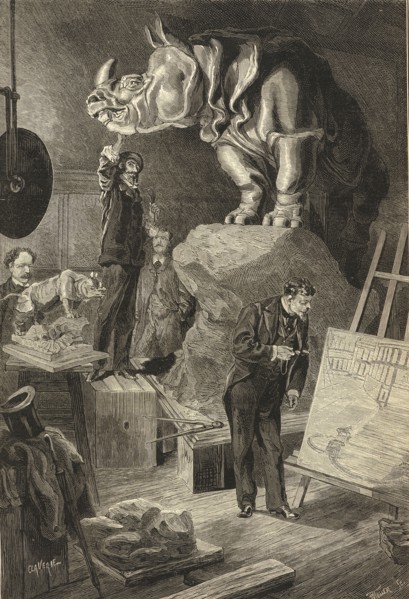Autour de l'exposition: l'atelier de Jacquemart pendant l'exécution du rhinocéros destiné à la fontaine monumentale du Trocadéro