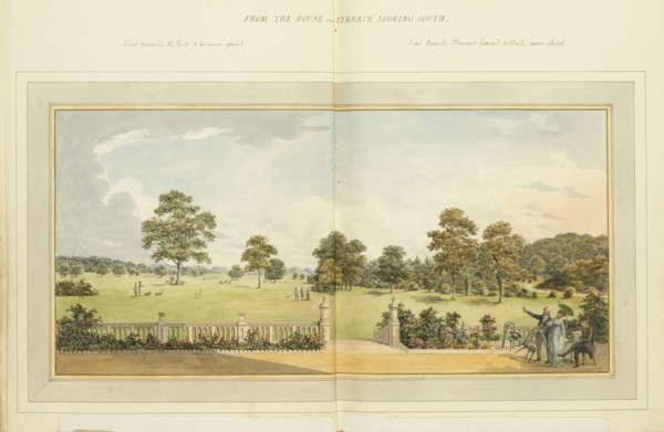 From the house and terrace looking south: overlay down, Humphry Repton architecture and landscape designs, 1807-1813, Report