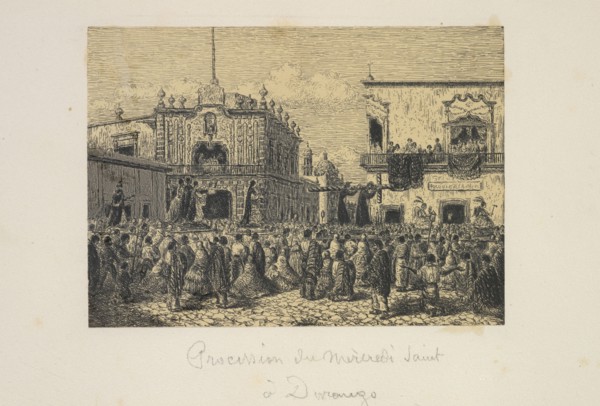 Procession du Mercredi Saint à Durango, Mexico album, Petitjean, André-Toussaint, cliche-verre, ca. 1864-1866, Procession