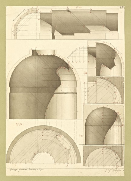 Autografi delle tavole della prima edizione dell' opera, degli Elementi della architettura civile, Vannini, Giuseppe, pen