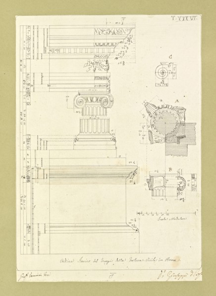 Autografi delle tavole della prima edizione dell' opera, degli Elementi della architettura civile, Vannini, Giuseppe, pen