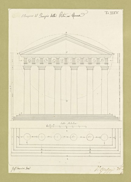 Autografi delle tavole della prima edizione dell' opera, degli Elementi della architettura civile, Vannini, Giuseppe, pen
