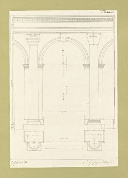 Autografi delle tavole della prima edizione dell' opera, degli Elementi della architettura civile, Vannini, Giuseppe, pen