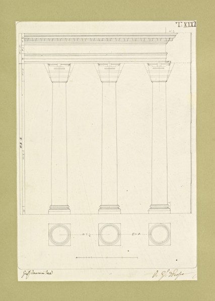 Autografi delle tavole della prima edizione dell' opera, degli Elementi della architettura civile, Vannini, Giuseppe, pen