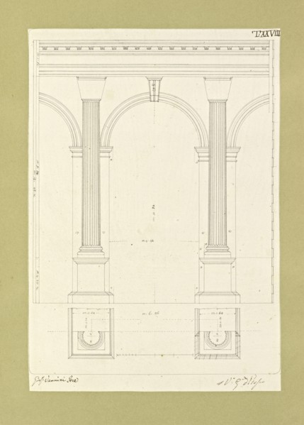 Autografi delle tavole della prima edizione dell' opera, degli Elementi della architettura civile, Vannini, Giuseppe, pen