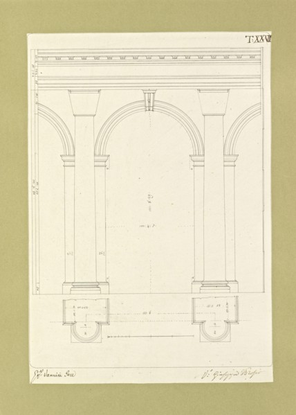 Autografi delle tavole della prima edizione dell' opera, degli Elementi della architettura civile, Vannini, Giuseppe, pen