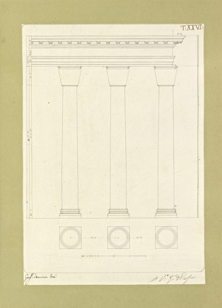 Autografi delle tavole della prima edizione dell' opera, degli Elementi della architettura civile, Vannini, Giuseppe, pen