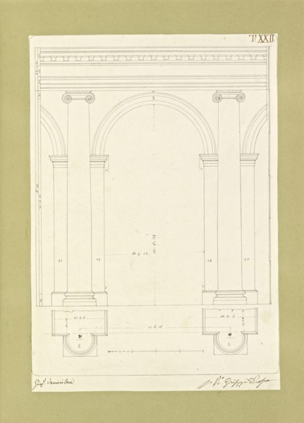 Autografi delle tavole della prima edizione dell' opera, degli Elementi della architettura civile, Vannini, Giuseppe, pen