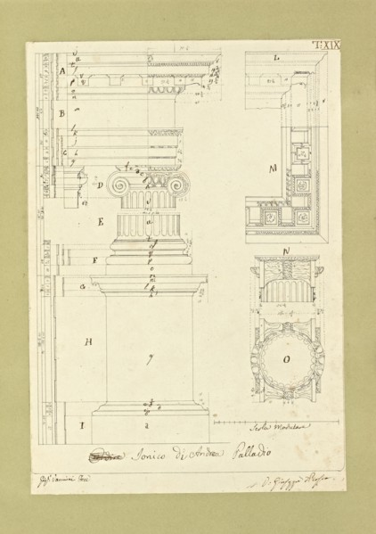 Autografi delle tavole della prima edizione dell' opera, degli Elementi della architettura civile, Vannini, Giuseppe, pen
