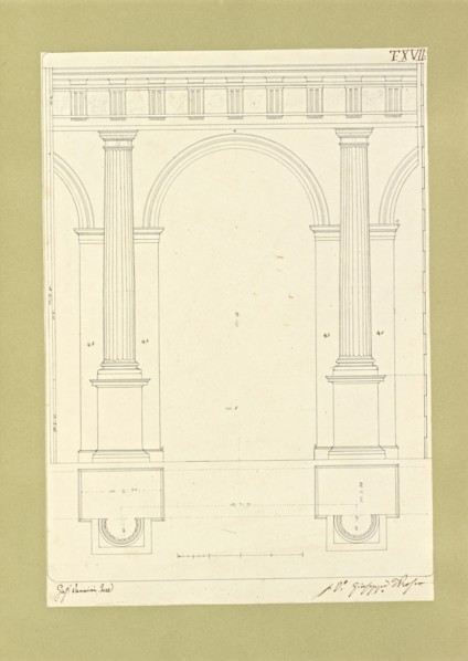 Autografi delle tavole della prima edizione dell' opera, degli Elementi della architettura civile, Vannini, Giuseppe, pen